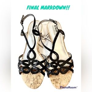 Coach and Four Shoes | Coach & Four Cork Wedge Sandals with Black Straps